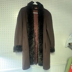 Vintage Alorna Super Fina Brown Long Wool Blend Faux Fur Coat Penny Lane USA Mob